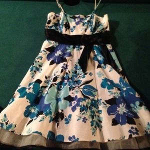 Blue and white floral print dress