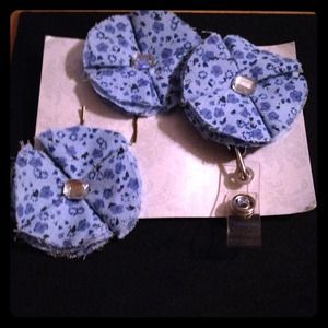 Name badge holder and matching hair accessories.