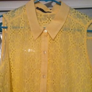 Light yellow button up with lace detailing