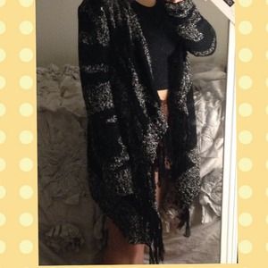 $178 LF store fringe cardigan grey sparkle