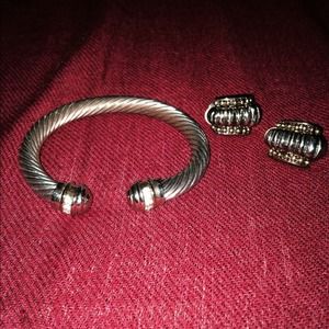 Stainless Sliver Cable Bangle & Earrings