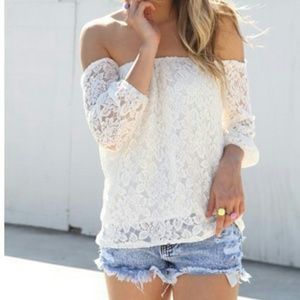 Off shoulder white lace top