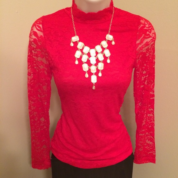 Red lace long sleeve top