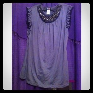Grey & black sleeveless top w/ jeweled neckline!