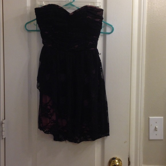 ❌Sold/vinted❌Black lace over blush strapless dress