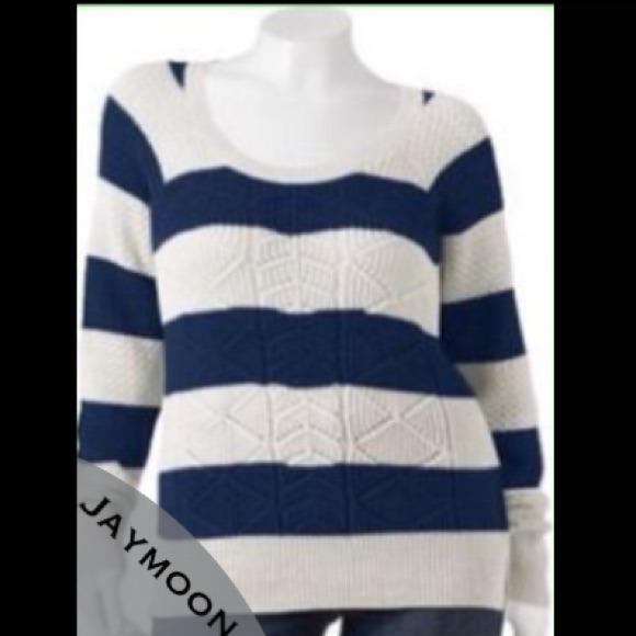 SOLD💥HP Cable knit sweater Navy, white stripe