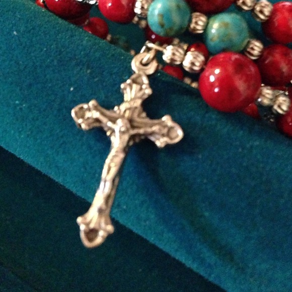 Red and turquoise wrap-a-round bracelet - Picture 3 of 4