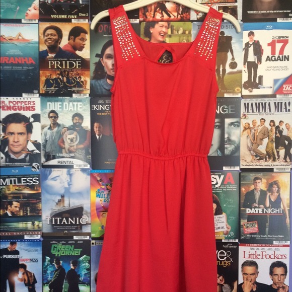 Red studded dress