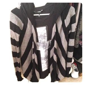 Black and gray stripped express sweater cardigan