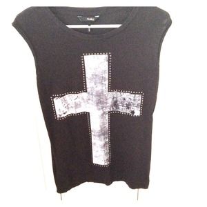 Black sleeveless top with cross
