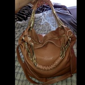 Deux Lux Camel Leather and Gold Bag