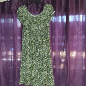 Green and brown paisley scrunch top dress