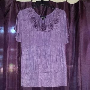 Purple rossette dressy blouse