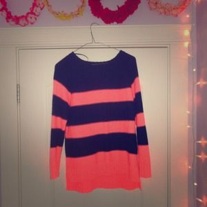 Peach and dark blue striped sweater