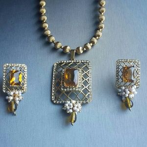 NECKLACE ONLY- Amber stone square necklace