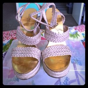 Michael Kors gold braided wedges size 10