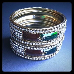 Red & green enamel bangles with rhinestones