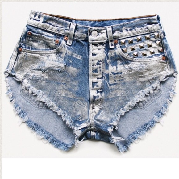 Runwaydreamz studded metallic high waisted shorts