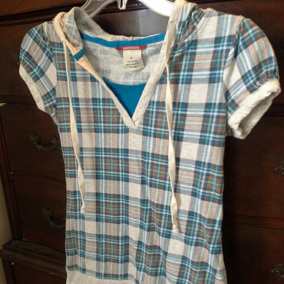 Union Bay Blue Plaid Hooded Shirt