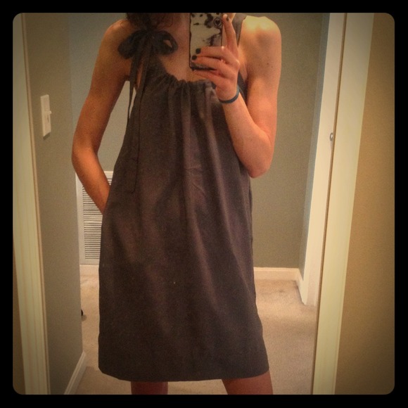 Grey drawstring shift dress