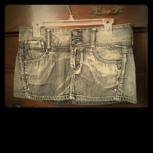 Grey Studded Denim Skirt