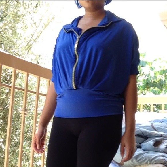 🌺REDUCED🌺 Royal Blue Dolman Zip Front Pullover - Picture 1 of 2