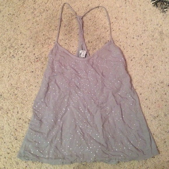 grey AEO racerback tank w/ silver detailing