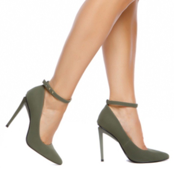 Shoedazzle Shoes - New Olive Green Strappy Pointed Toe Pumps
