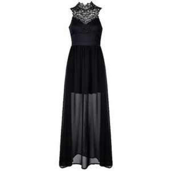 Black dress with crotchet neck trim