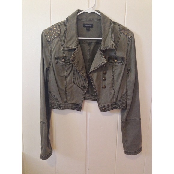 'BEBE' Khaki Cropped Army Jacket