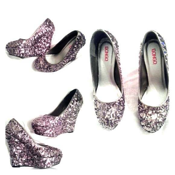 Pewter sequin wedges.