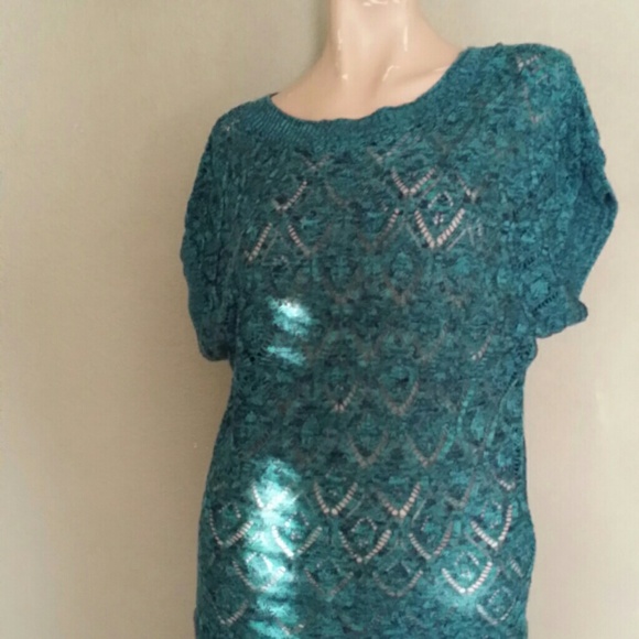 SOLD !! Wet Paint teal green loose knit sweater - Picture 4 of 4
