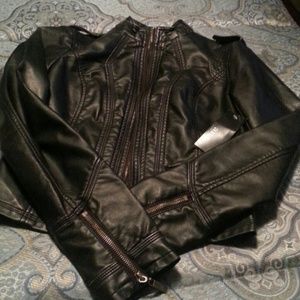 A black leather jacket by A.N.A.