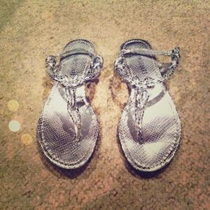 Silver Snakeskin Sandals