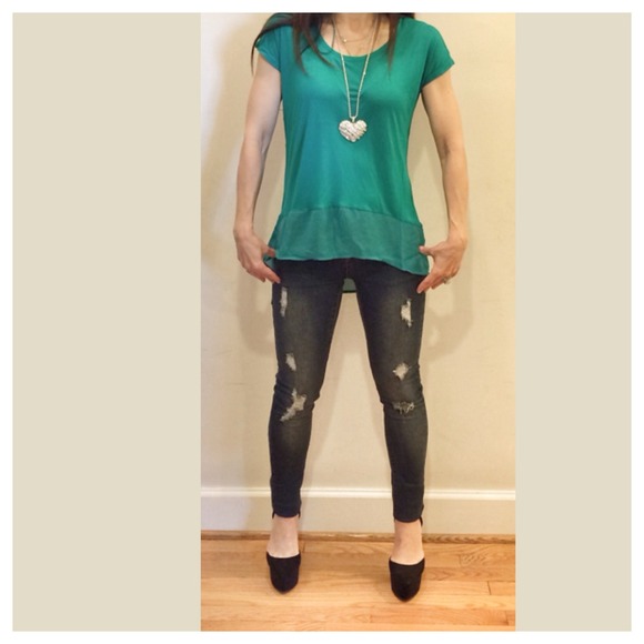 High low chiffon trim top LIMITED SIZES LEFT - Picture 3 of 3