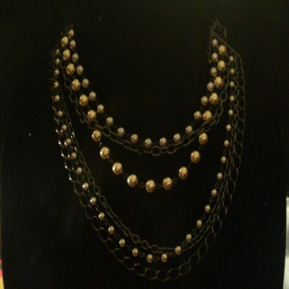 SIX STRAND BEADED and CHAIN NECKLACE