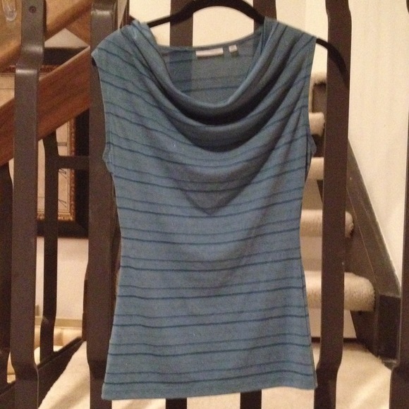 Halogen Cowlneck Teal Stripe Sleeveless Top Sz XS