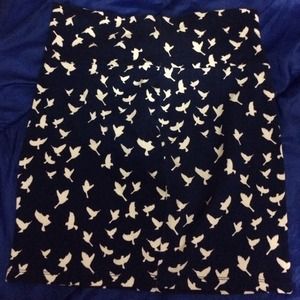 Navy Blue bird print pencil skirt