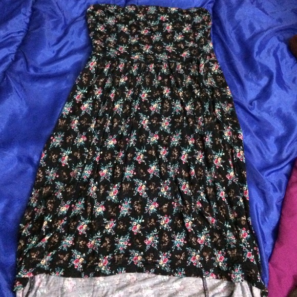 Black W/ Floral Print High-Low Dress