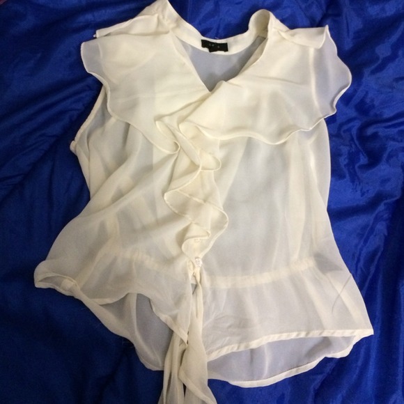 Sheer ruffle button up top