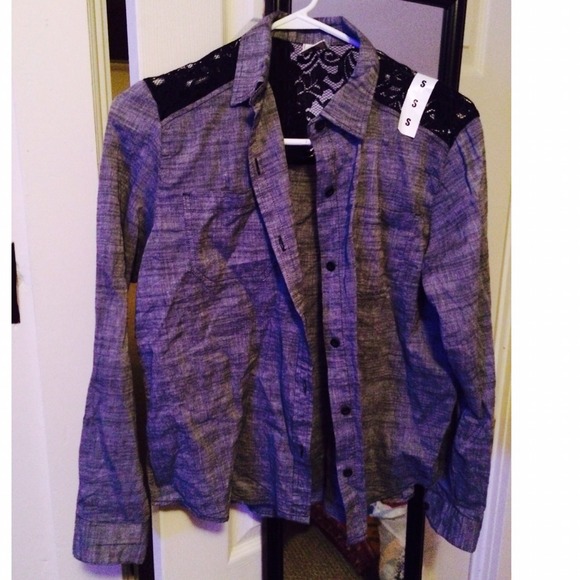 Empyre Grey Button Up with Lace on Back.
