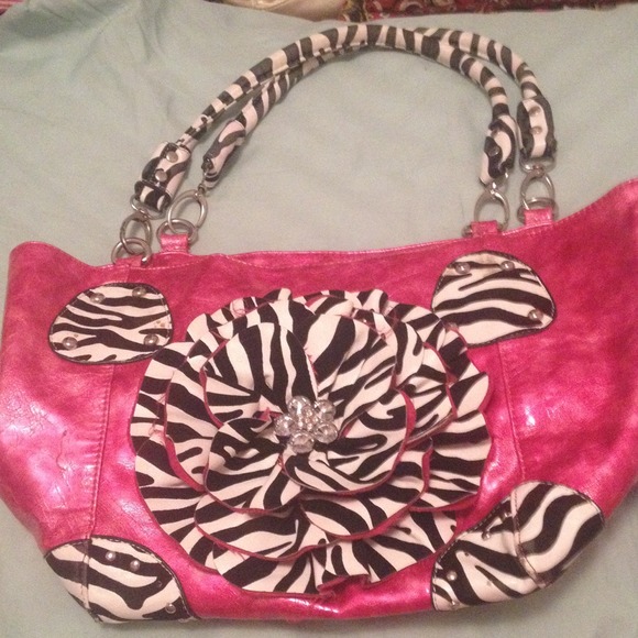 Zebra flower hot pink purse