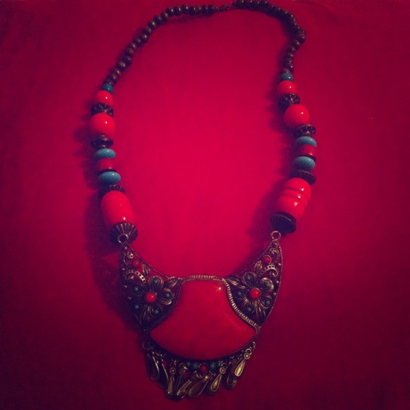 Red statement necklace