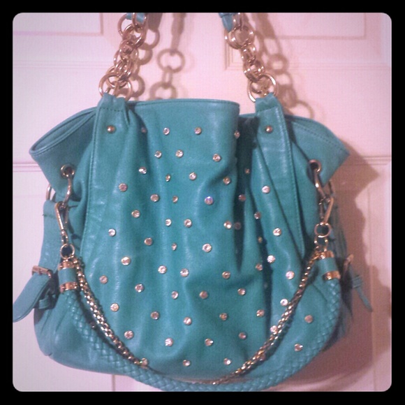 Teal handbag.