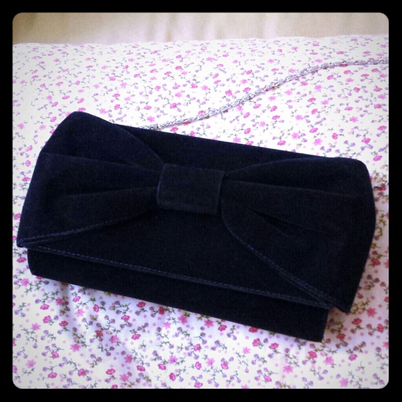 Navy Bow Clutch with silver Chain
