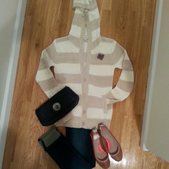 REDUCED  knit hooded cardigan Tan & Cream