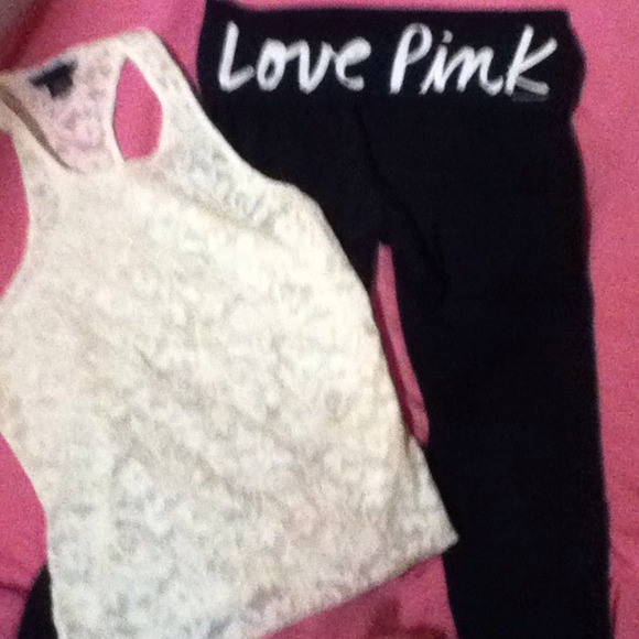 Vs lace razorback tank & Vs Pink yoga capri outfit