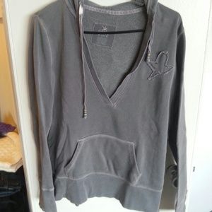 American Eagle Grey V-Kneck Hoodie - Size M