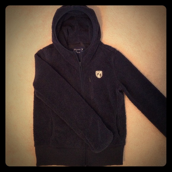 American Eagle Outfitters Sweaters - Navy blue fuzzy AE zip up