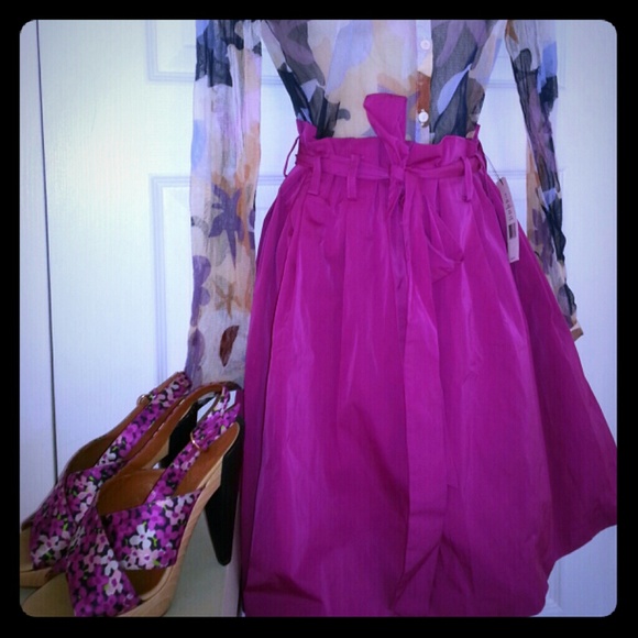 Theory Pink Magenta  Tie Bow Runway Peruva  Skirt - Picture 1 of 4